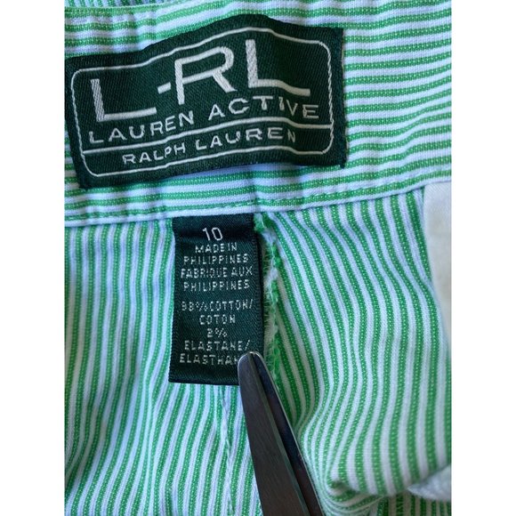 Lauren Ralph Lauren Active Bermuda Shorts Womens 10 Green White Seersucker Prepp - Picture 4 of 8